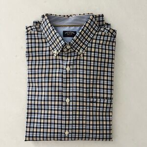 Paul and Shark Men’s Navy and Tan Plaid Button-Down Shirt